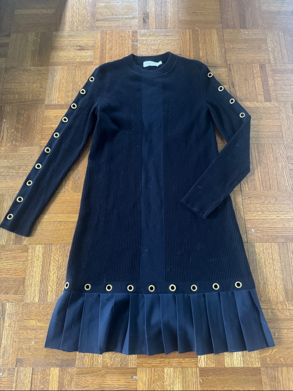 Tory Burch navy Knit Sweater with pleated trim